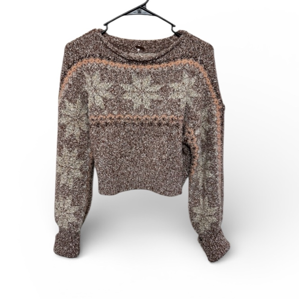 Free People Cropped Snowflake‎ Sweater- Size Small